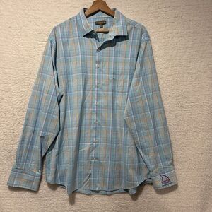 PETER‎ MILLAR SUMMER COMFORT Button Front Shirt Embroidered Company Logo Size XL